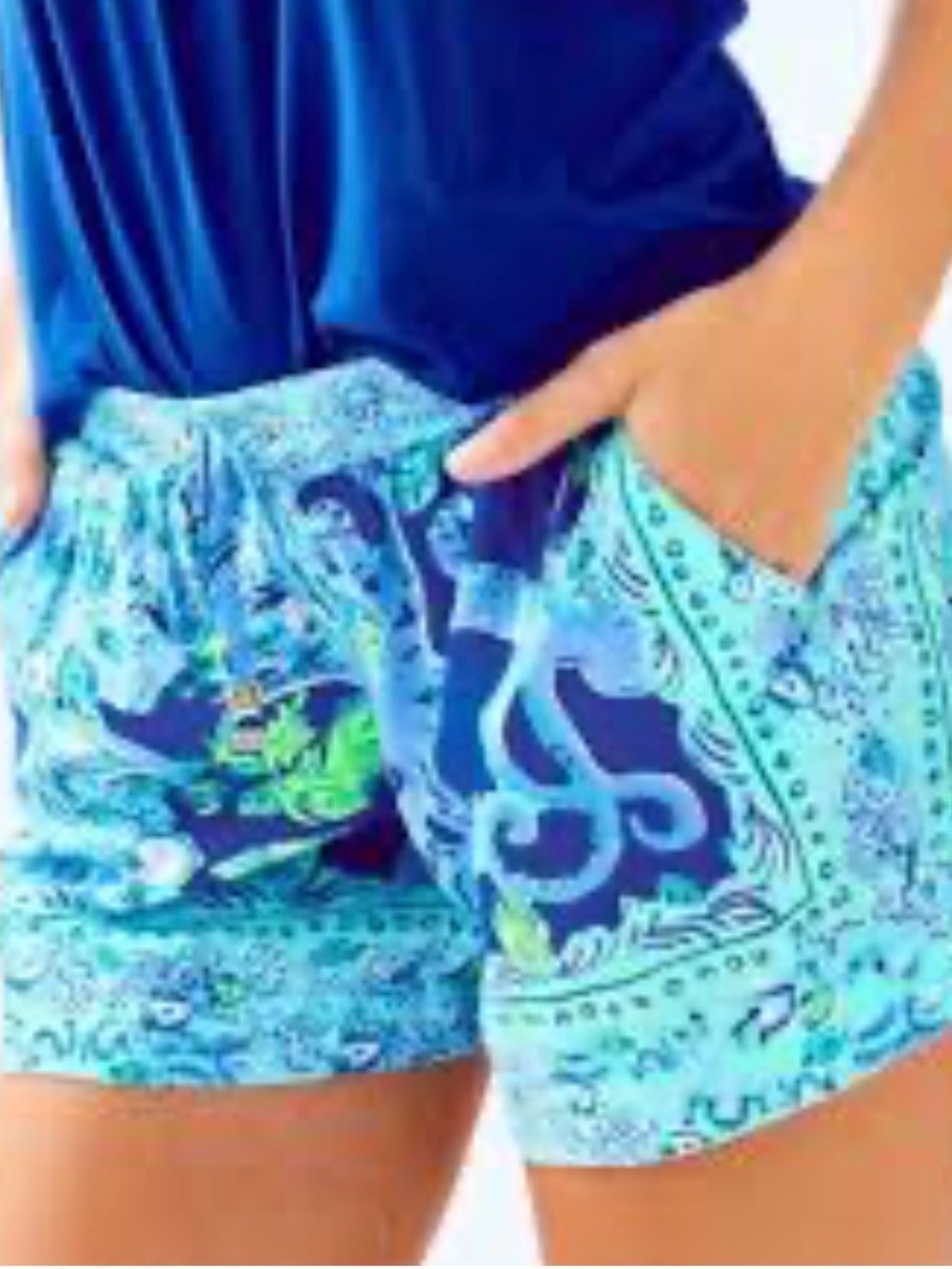 Lilly Pulitzer Katia Shorts with Drawstring Blue Current Engineered Size XS